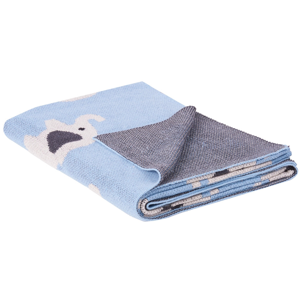 Coperta per bambini in cotone blu 130 x 180 cm per il letto Accogliente motivo elefante Camera da letto Camera dei bambini Design moderno