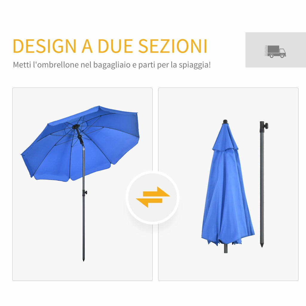 Ombrellone da Spiaggia ¨C zephmum ¨C Blu, Poliestere e Acciaio, 180x200 cm