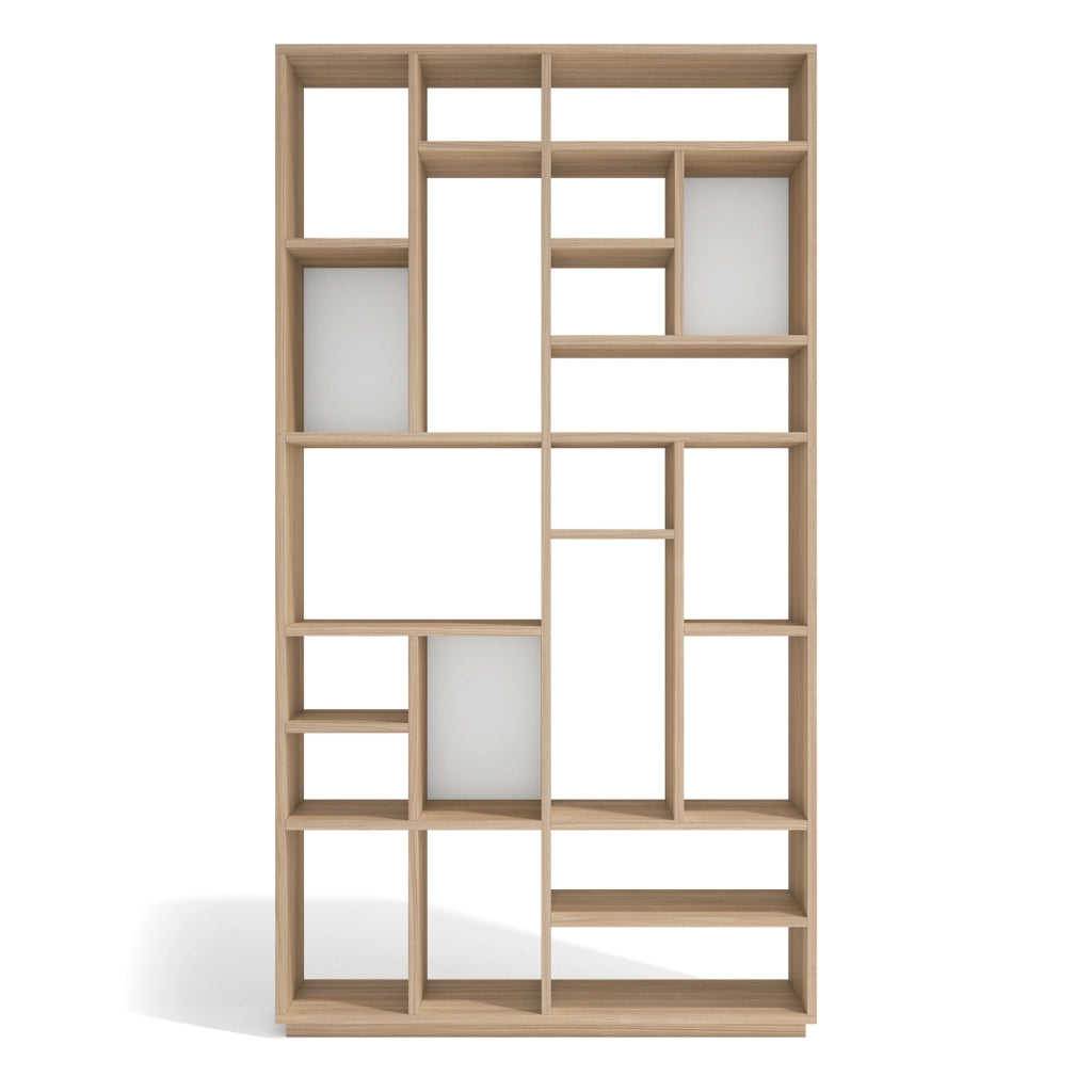 Libreria asimmetrica Herdasa 21 vani effetto noce chiaro bianco