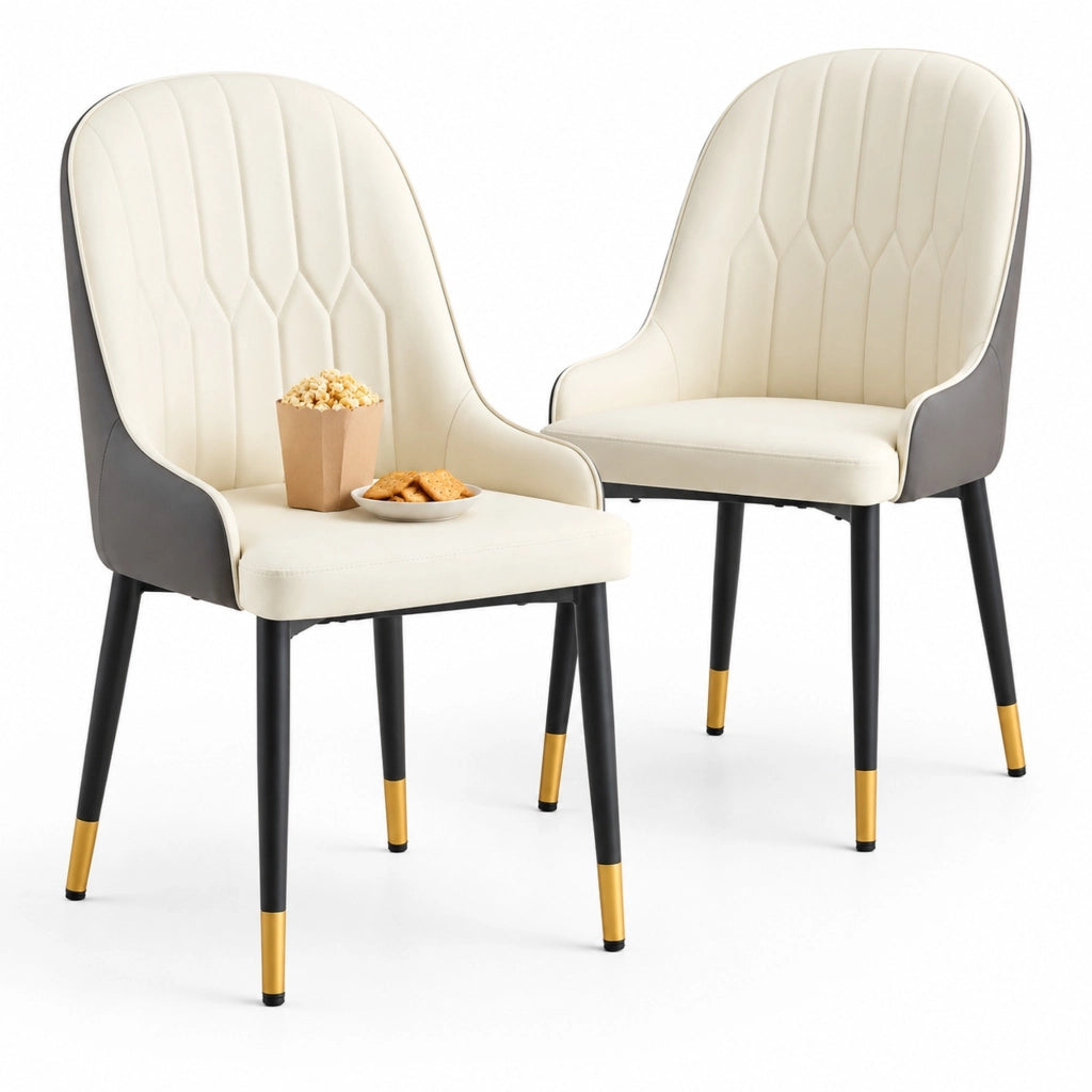 Set di 2 sedie da pranzo in ecopelle PU, grigio e bianco