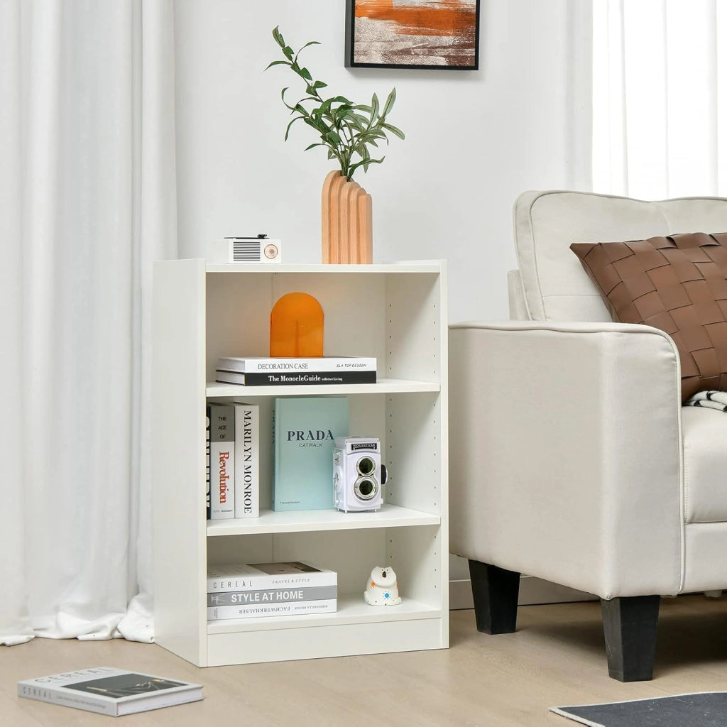 Libreria a 3 Piani, Scaffale Multifunzionale con Ripiani Regolabili e Dispositivo Antiribaltamento, per Soggiorno, Camera da Letto, Studio, 50 x 30 x 75 cm (Bianco)