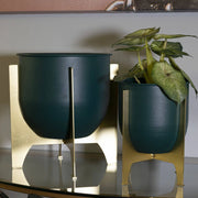 Set di 2 portavasi Barbena, Complemento d'arredo, Articolo decorativo, Accessorio d'arredo, 25x25 h26 cm, Verde e Oro