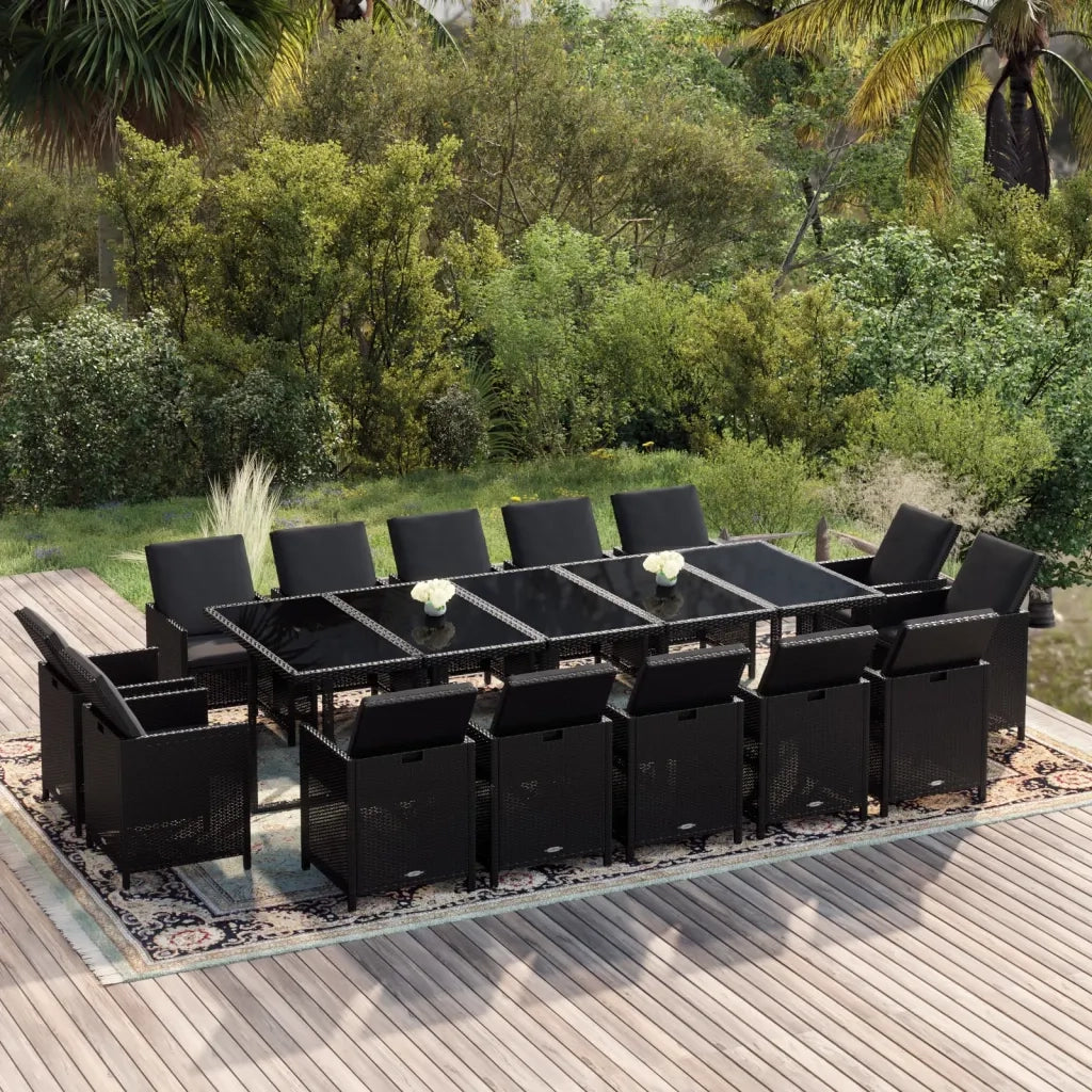 Set da Pranzo per Giardino 15 pz con Cuscini in Polyrattan Nero cod mxl 50592