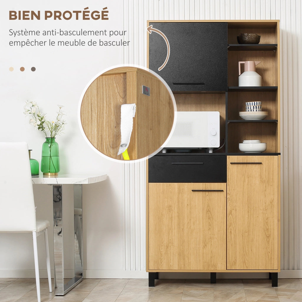 Armadio da cucina con cassetto e ante scorrevoli ¨C zephmum ¨C nero e legno naturale 180 cm
