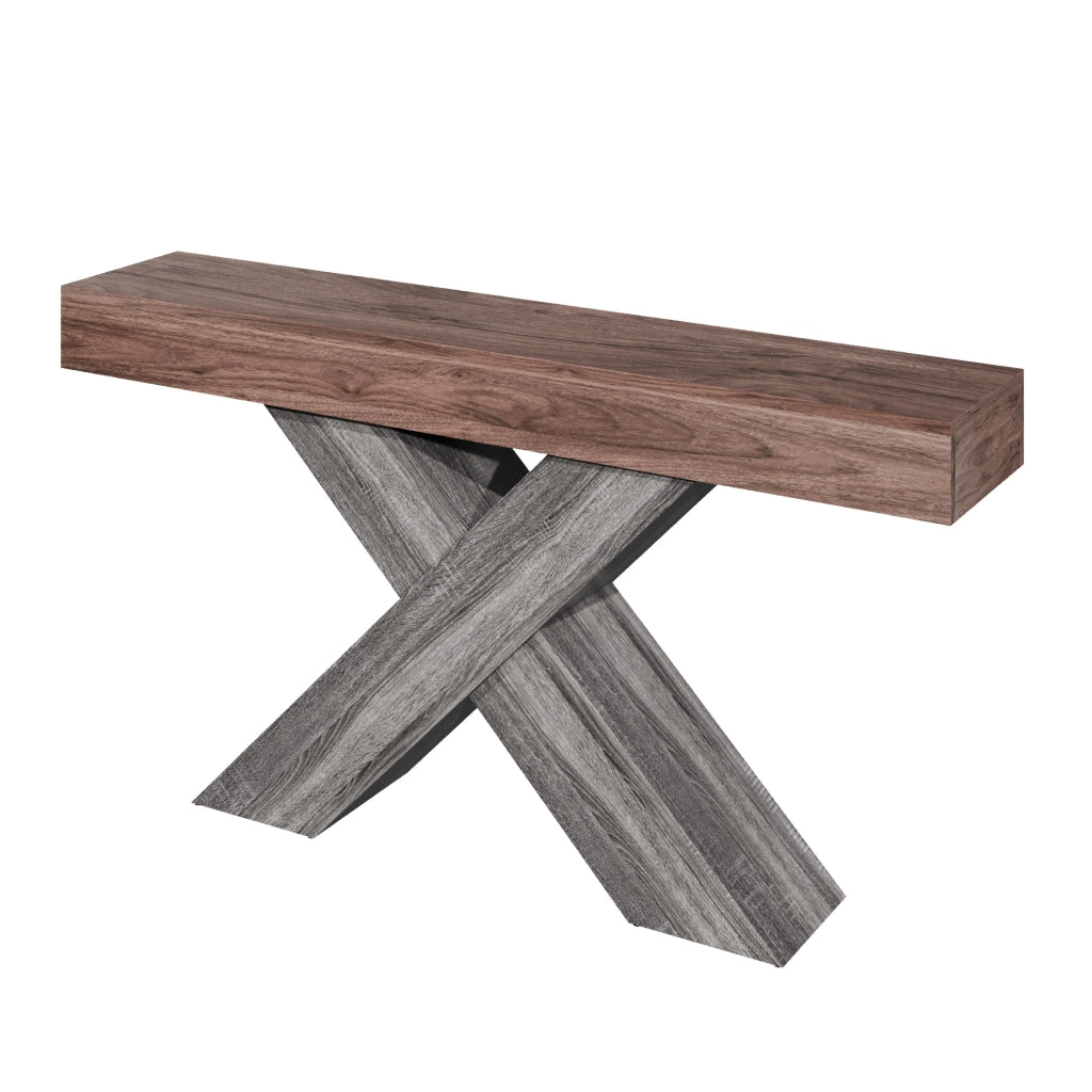 Consolle con supporto a X - per ingresso - in truciolare - 140x30x80 cm - noce