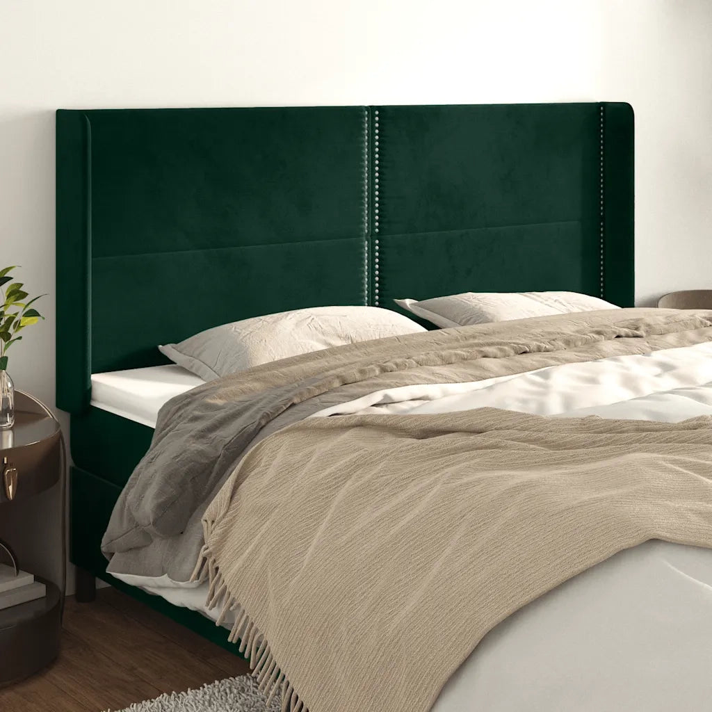 Testiera ad Orecchio Verde Scuro 203x16x118/128 cm in Velluto