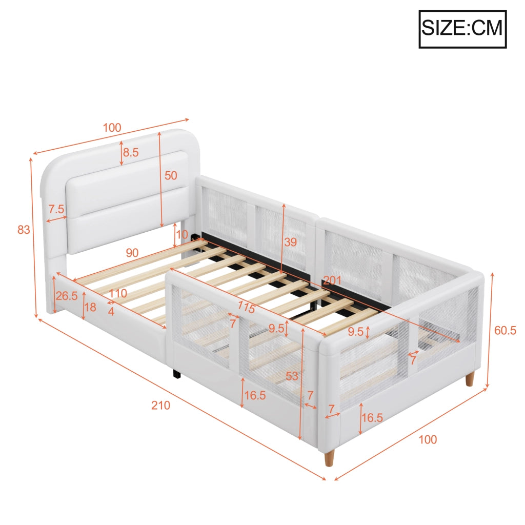Letto imbottito 90x200 con sponde di sicurezza - Zephmum - Bianco