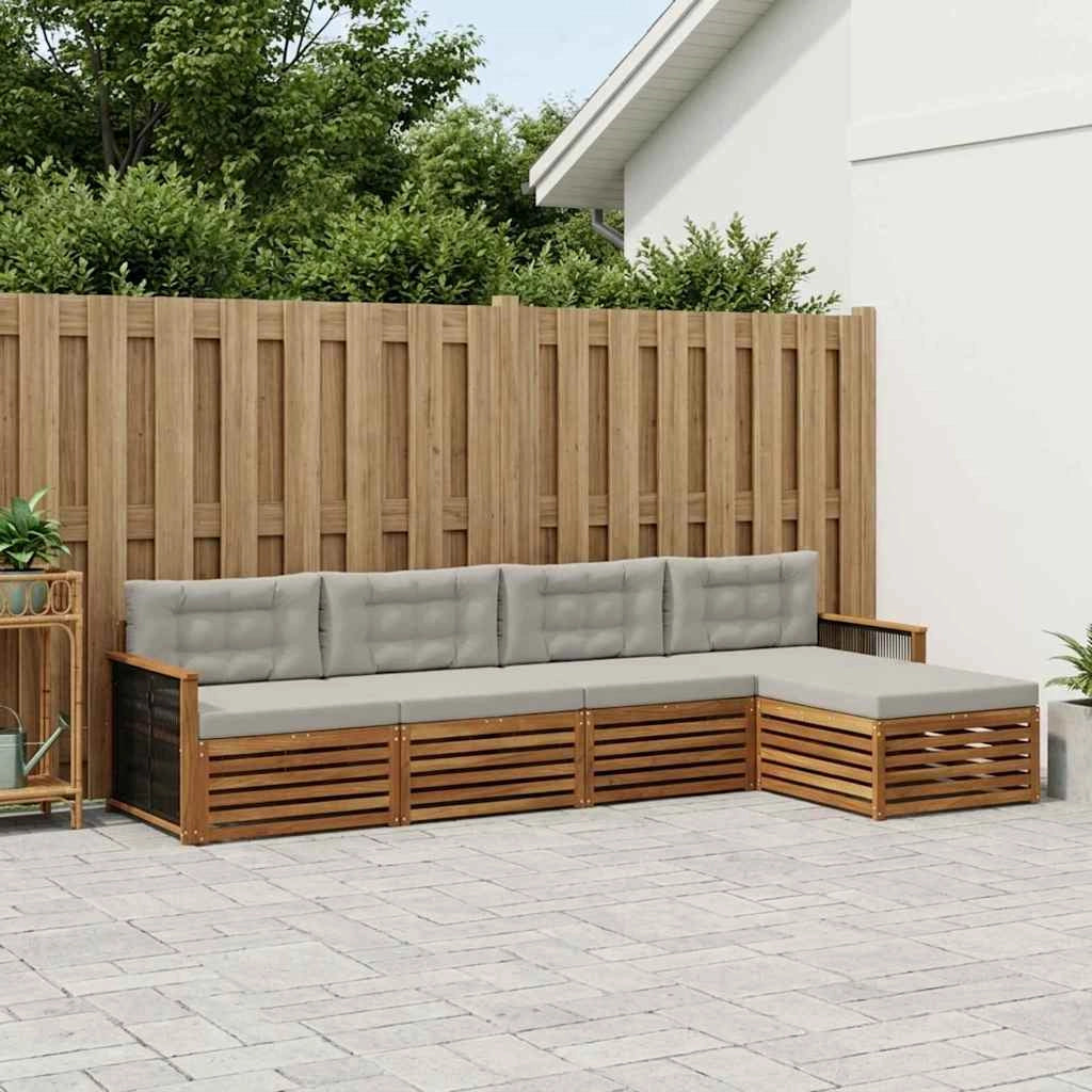 Set di divani da esterno 5 pz Naturale e Grigio Chiaro 3383234