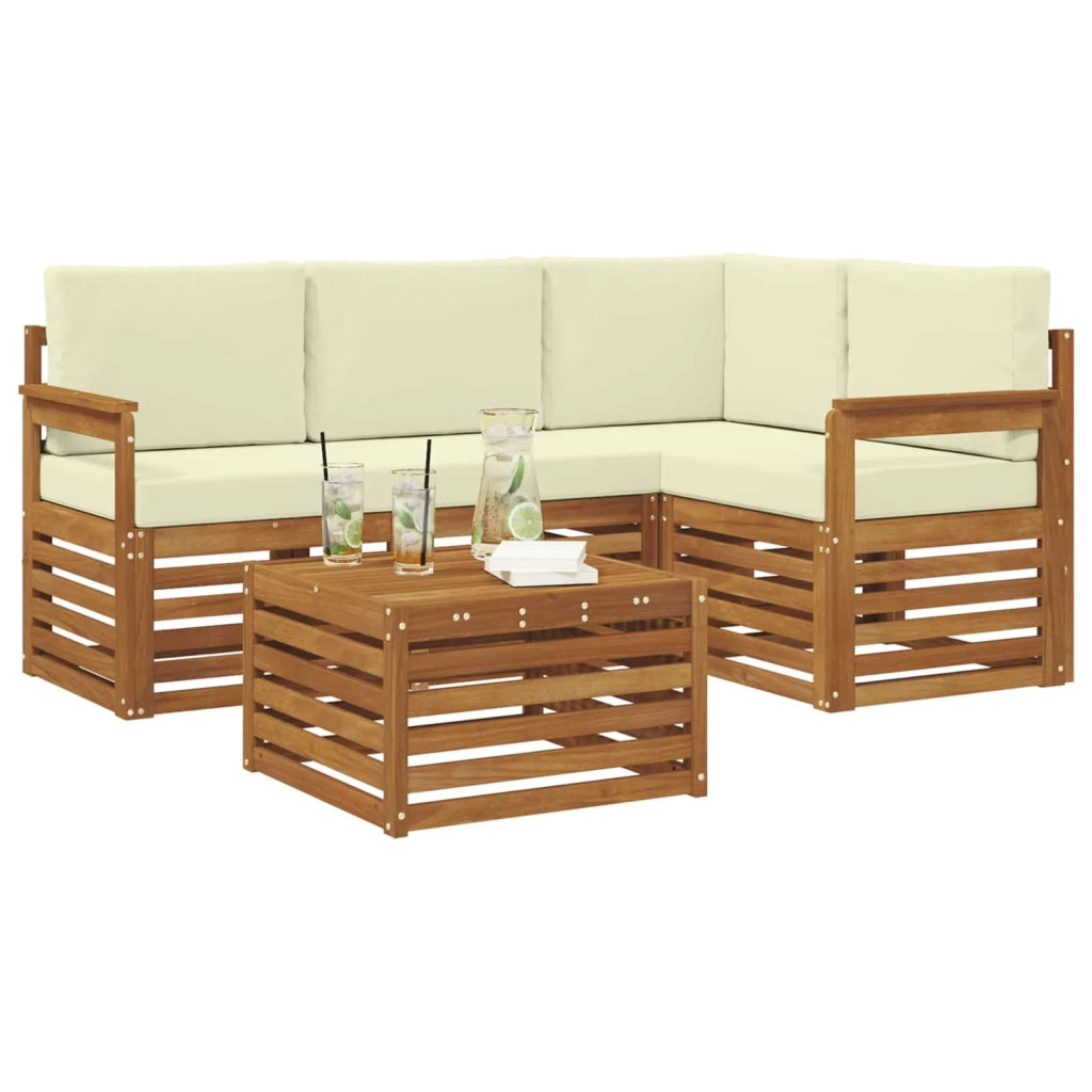 Set di divani da esterno 5 pz Naturale e Crema Poliestere 3374755