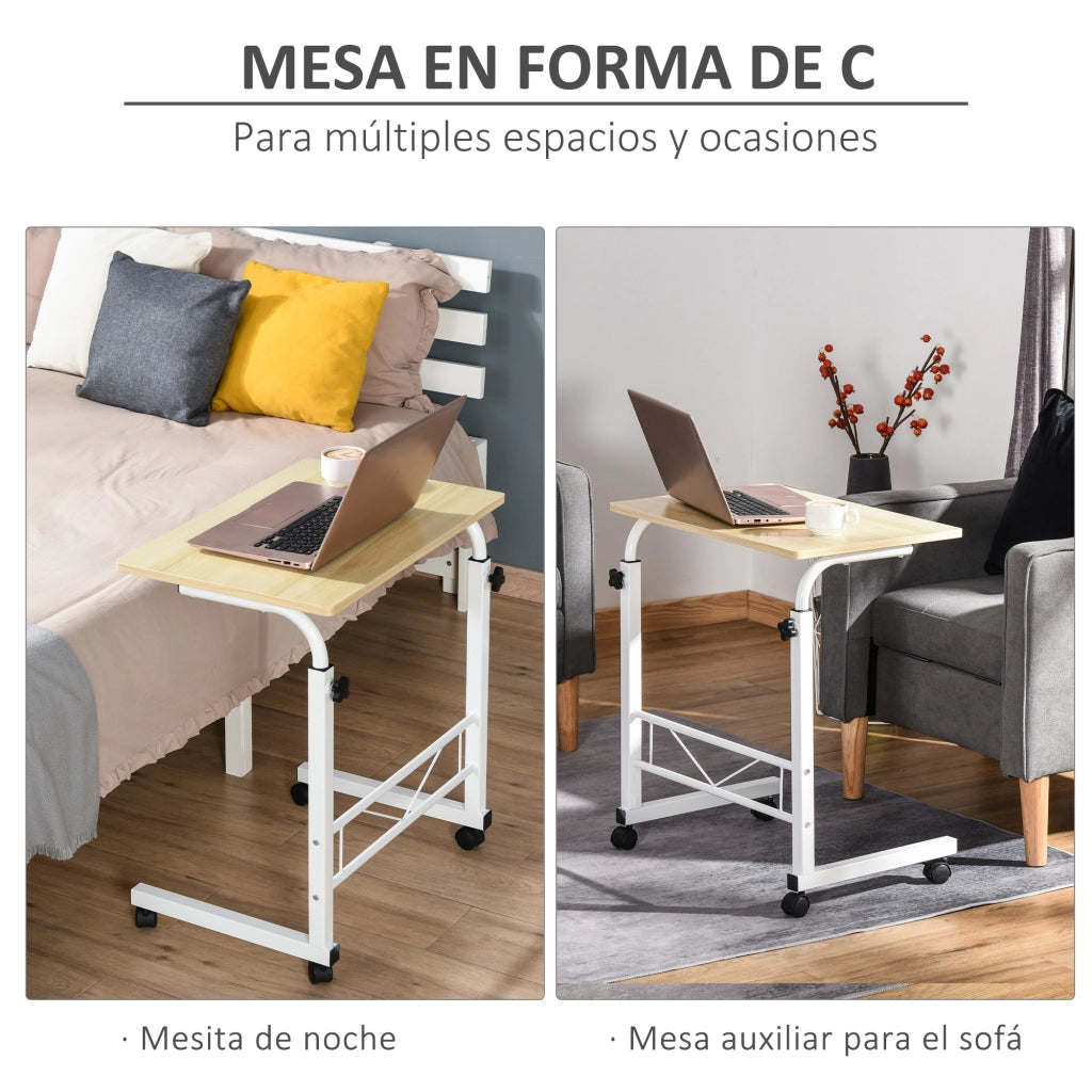 Tavolino con Ruote e Altezza Regolabile ¨C Zephmum ¨C 60x40x68-78 cm Bianco