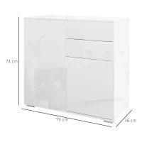 Credenza Moderna con 2 Armadietti e 2 Cassetti con Apertura a Pressione, 79x36x74cm, Bianco Lucido