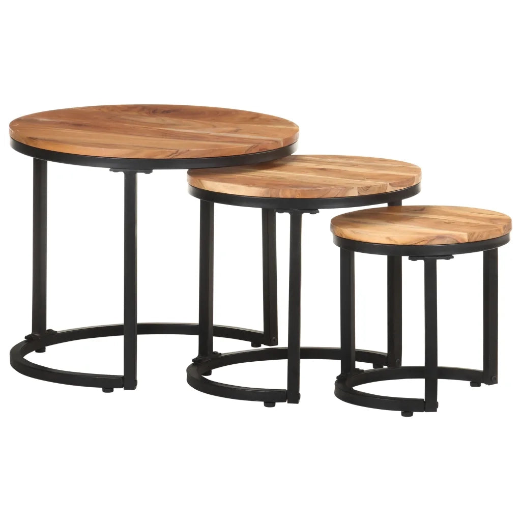 Tavolini Laterali 3 pz | Tavolo laterale in Legno Massello di Acacia
