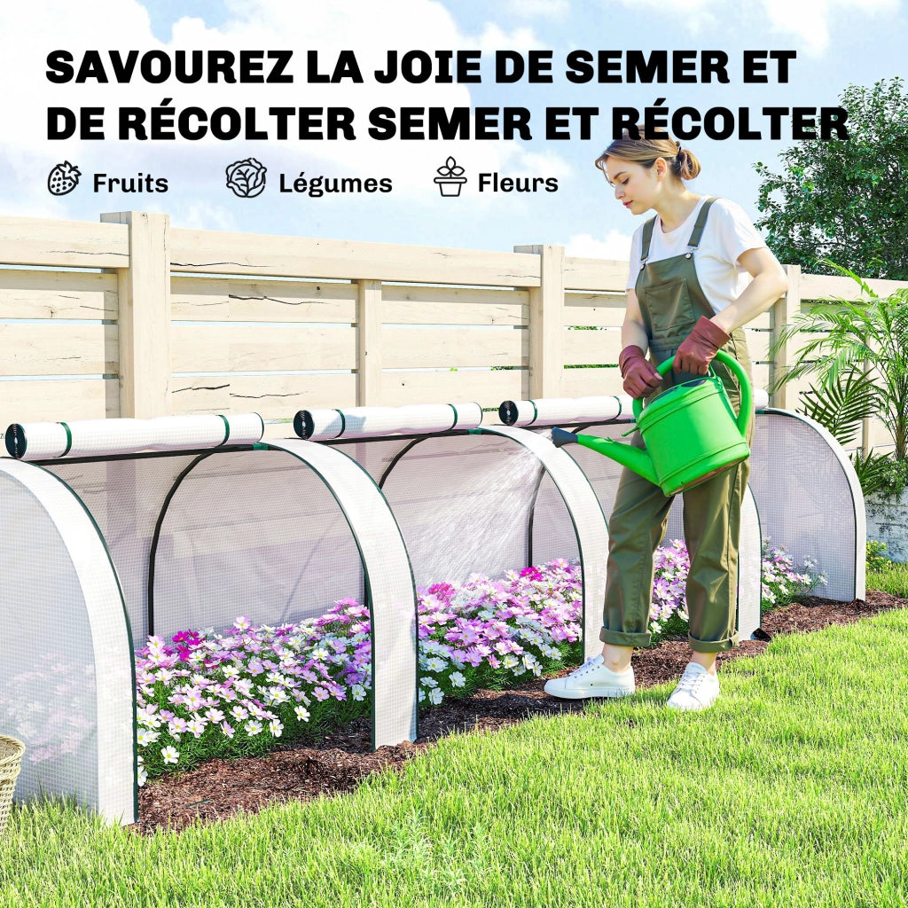 Serra da giardino 4 porte con zip ¨C zephmum ¨C 4x1x0,8 m bianco acciaio PE anti-UV