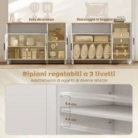 Credenza Cucina con Ante Ammortizzate, 2 Armadietti e Vano Aperto in Legno, 110x33x75 cm, Bianco