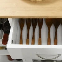 Carrello da Cucina con Ruote, Multi-Archiviazione, Armadio con Porta, Portabottiglie, Ripiani, Cassetto, Bianco