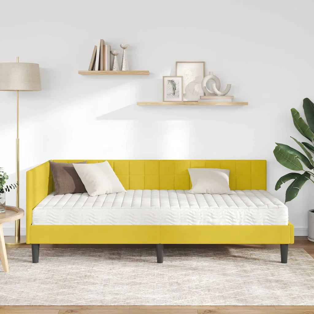 Struttura Letto Angolare con Materasso 2 pz-Giroletto con materasso Giallo Velluto 640648