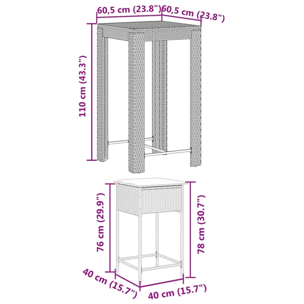 Set Bar da Giardino 5 pz con Cuscini in Polyrattan Nero 3261449