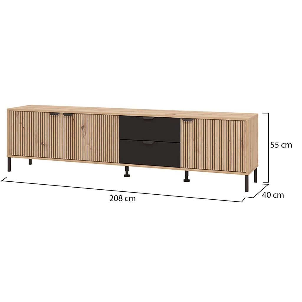Scapoli, Mobile Porta tv 2 Cassetti, 208x40x54.5h cm Marrone Rovere Nodi