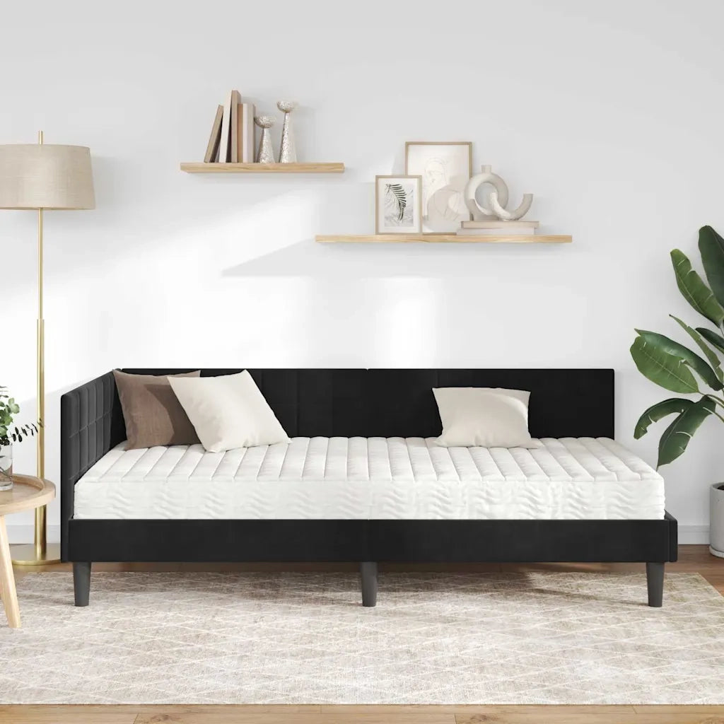 Struttura Letto Angolare con Materasso 2 pz-Giroletto con materasso Nero Velluto 151091