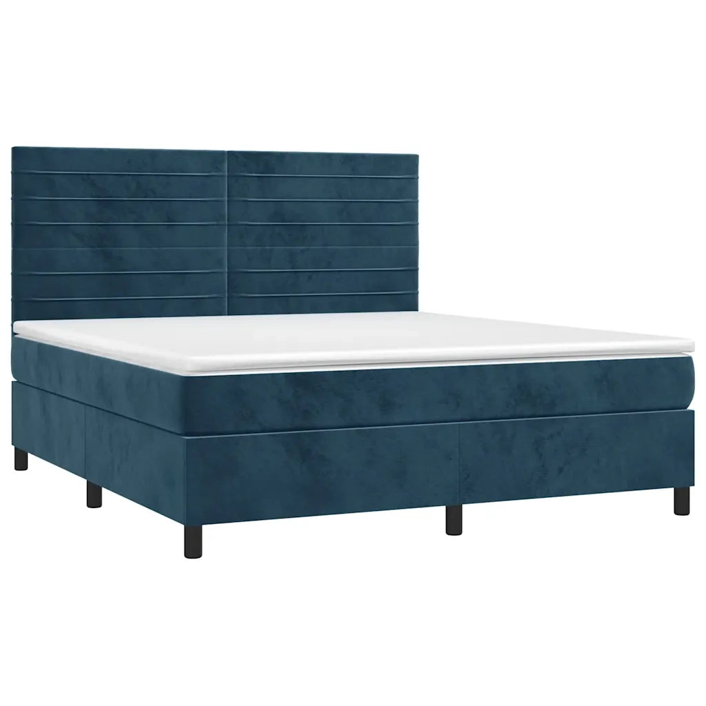Letto a Molle con Materasso e LED Blu Scuro 160x200 cm 3136195