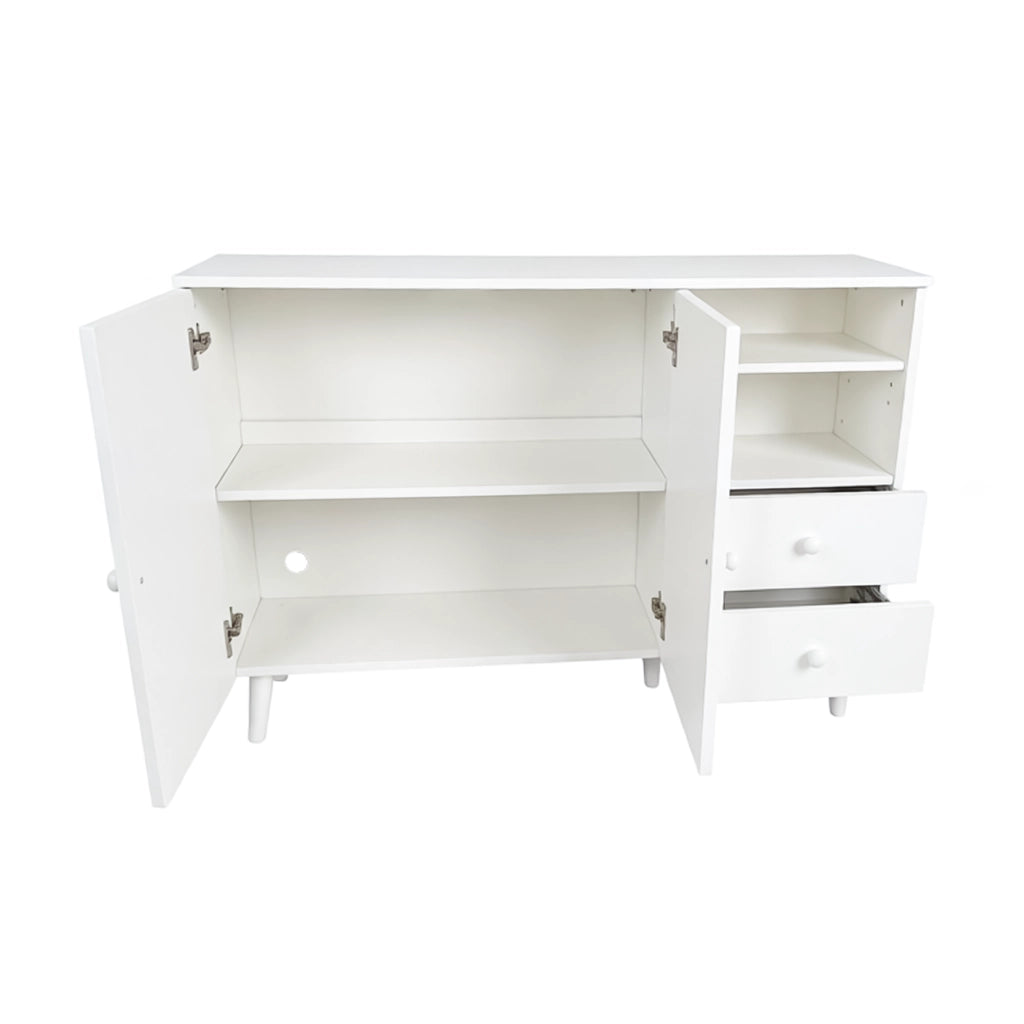 Credenza con 2 ante, 2 cassetti e 2 vani aperti, per soggiorno sala da pranzo e ingresso, bianco, 118 × 35 × 82 cm