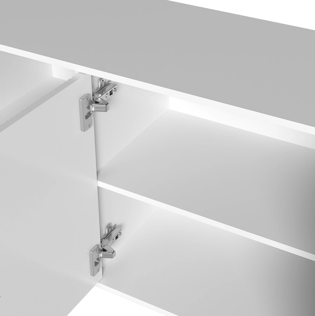 Credenza 150x40x82 cm con 4 ante e ripiani regolabili; MDF e pannello truciolare bianca