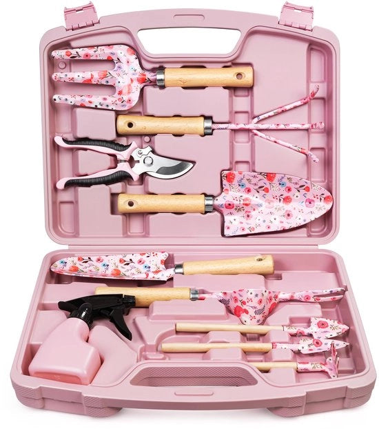 Set di attrezzi per giardinaggio da 12 pezzi per signore, attrezzi per giardinaggio in acciaio inox e duraturo con una borsa robusta, accessori per il giardinaggio da signora (rosa)