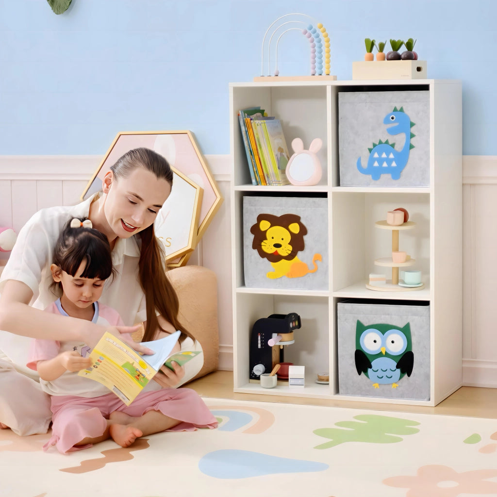 Libreria per Bambini a 6 Cubi ¨C zephmum ¨C Grigio e Bianco, MDF e Melamina, 61.8x29.9x91.5 cm