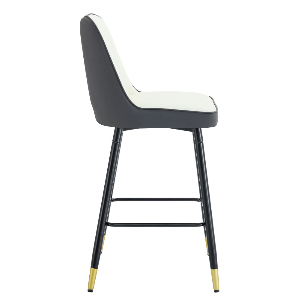 Set 2 Sgabelli da Bar ¨C MINIMAL ¨C Ecopelle Bianco/Grigio Scuro, Struttura in Metallo Nero, 100 cm