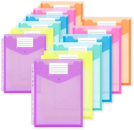 Documenti A4, 12 fogli, tas documenti tridimensionale premium trasparente 6 colori, chiusura con bottone a pressione, 11-galetta, spazio per etichetta