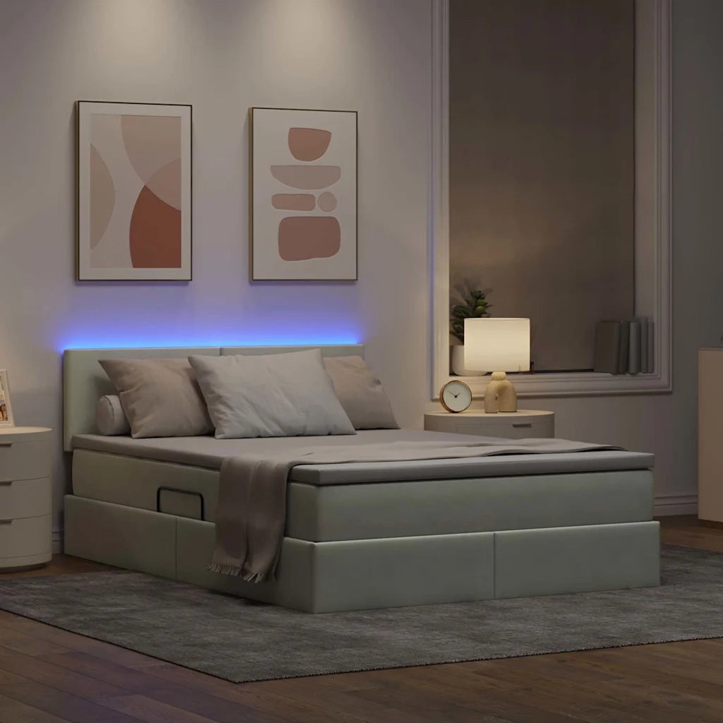 Letto con contenitore e LED Grigio chiaro 140 x 190 cm Velluto 3371331