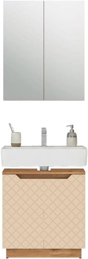 Set di mobili da bagno Lotta, Rovere/cashmere con struttura in piastrelle, 2 parti