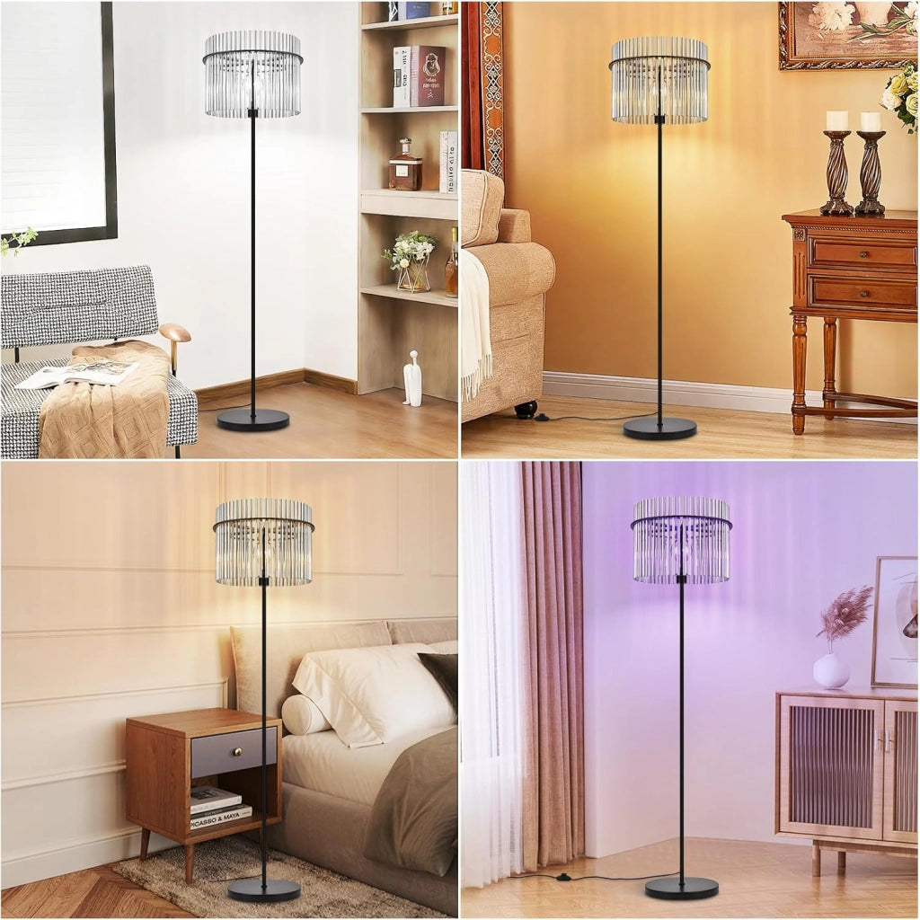 ZMH Lampada da terra vetro nero E27 154cm interruttore pedale moderno per camera letto cameretta ufficio
