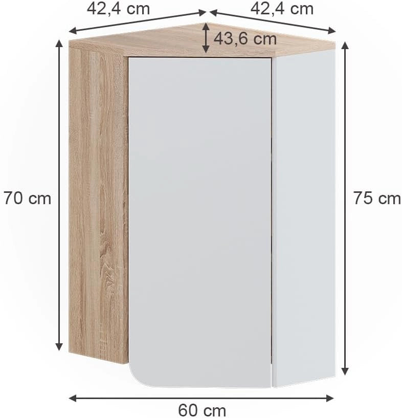 Pensile angolare Karen, Sonoma/Bianco, 42.4 x 75 cm, per montaggio a parete e combinabile con altri moduli Karen