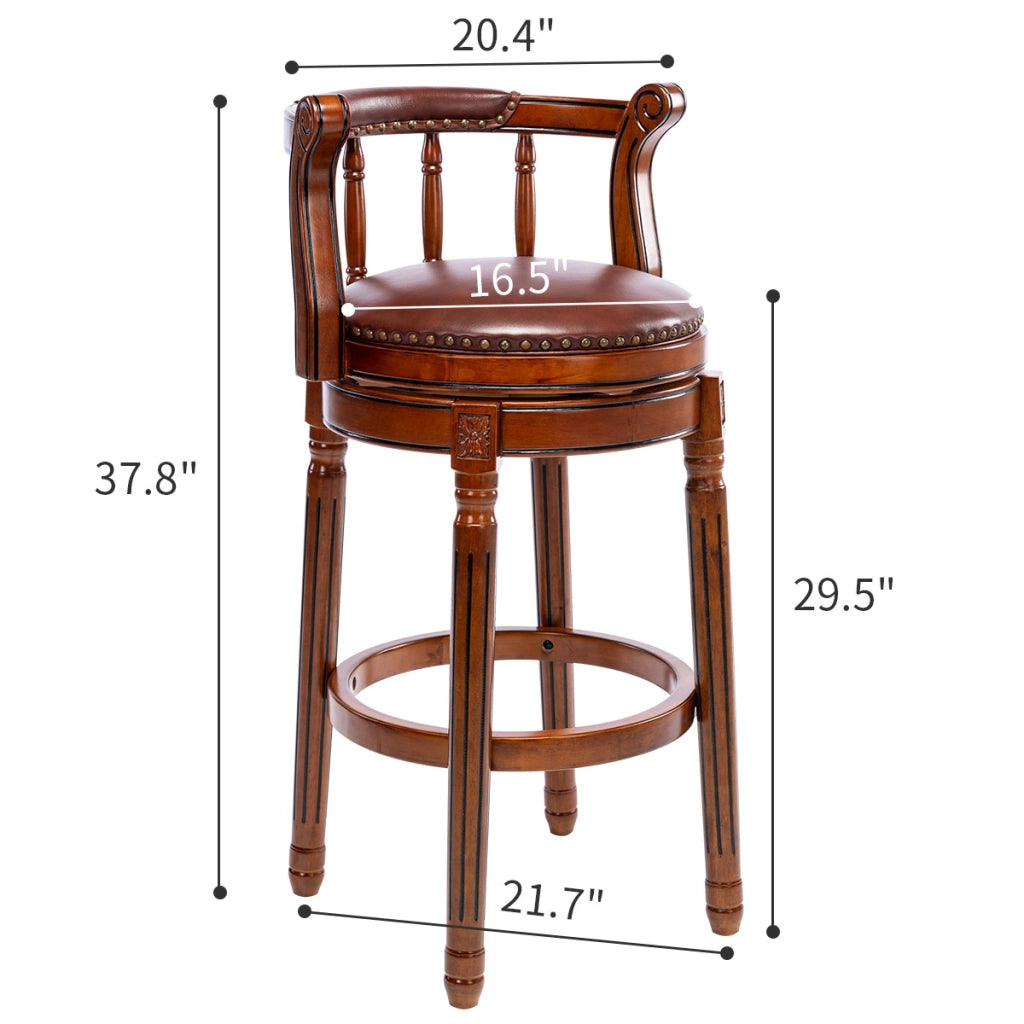 Sgabello da Bar Girevole con Schienale in Pelle e Legno ¨C MINIMAL ¨C Nero/Marrone