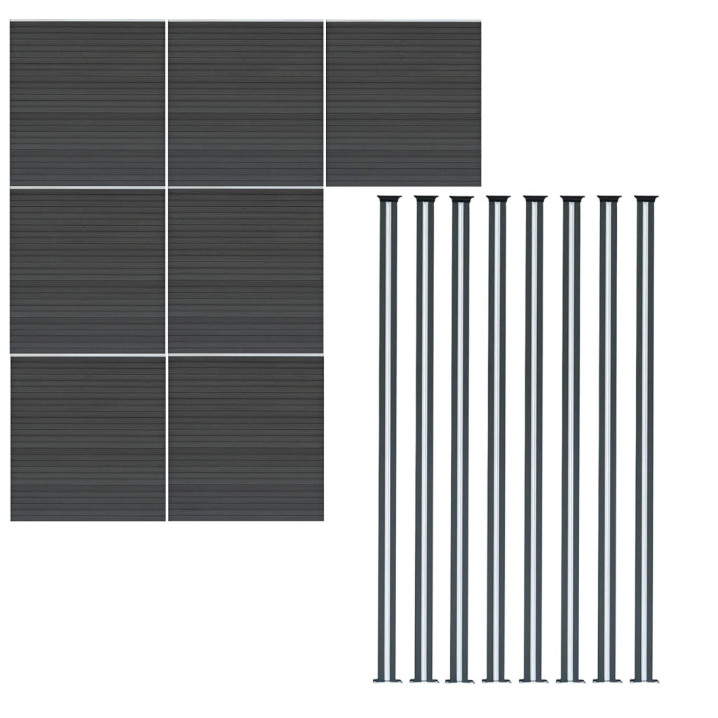 Pannelli Recinzione x7 + 8 Pali Alluminio LED Grigio Doghe PVC 185cm