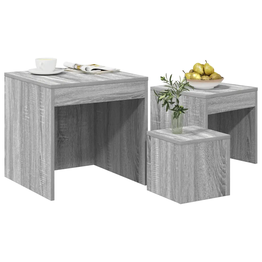Tavolini Impilabili 3 pz Grigio Sonoma in Legno Multistrato cod mxl 39210