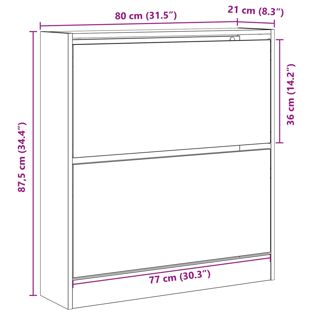 Mobile per scarpe  con cassetto a ribalta in rovere affumicato 80x21x87,5 cm