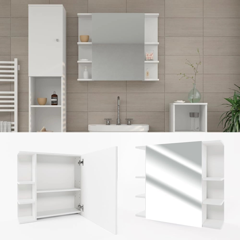 Specchio contenitore bagno Fynn, Bianco, 79.6 x 64 cm, con specchio e ripiani aperti per montaggio a parete