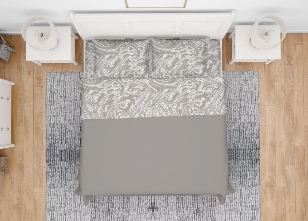 Completo Lenzuola Letto In 100% Cotone Made Italy Disegno Splash - Matrimoniale - Beige
