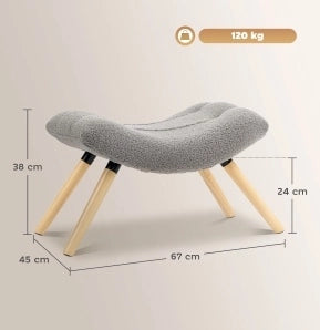Pouf e seduta aggiuntiva 67x45x38 cm grigio chiaro, seduta imbottita, tessuto peluche,