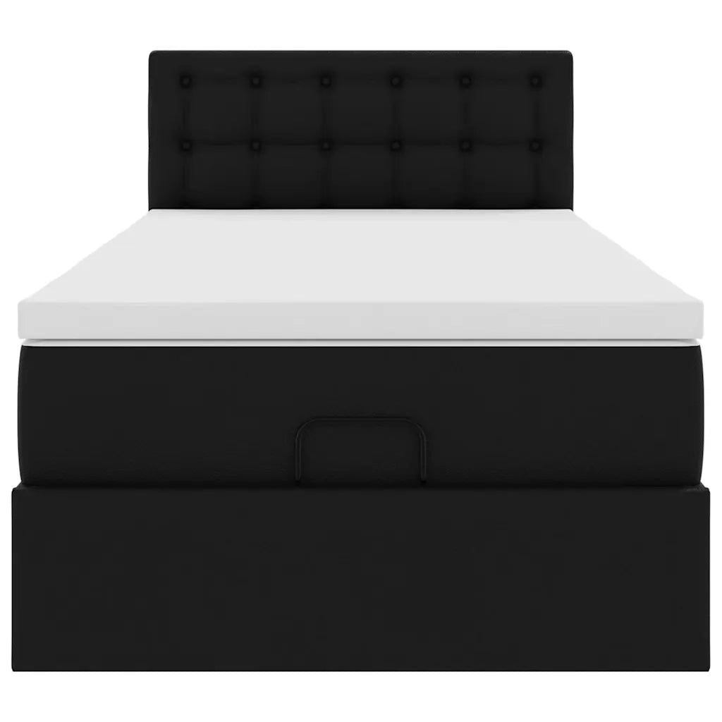 vidaXL Struttura Letto Pouf con Materasso Nero 90x190 cm Similpelle