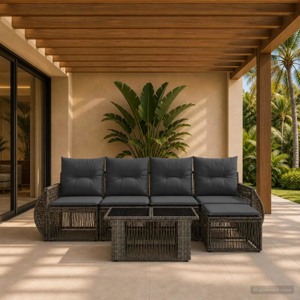 Set Divano da Giardino 6 pz Grigio e Grigio Scuro polyrattan 3436937