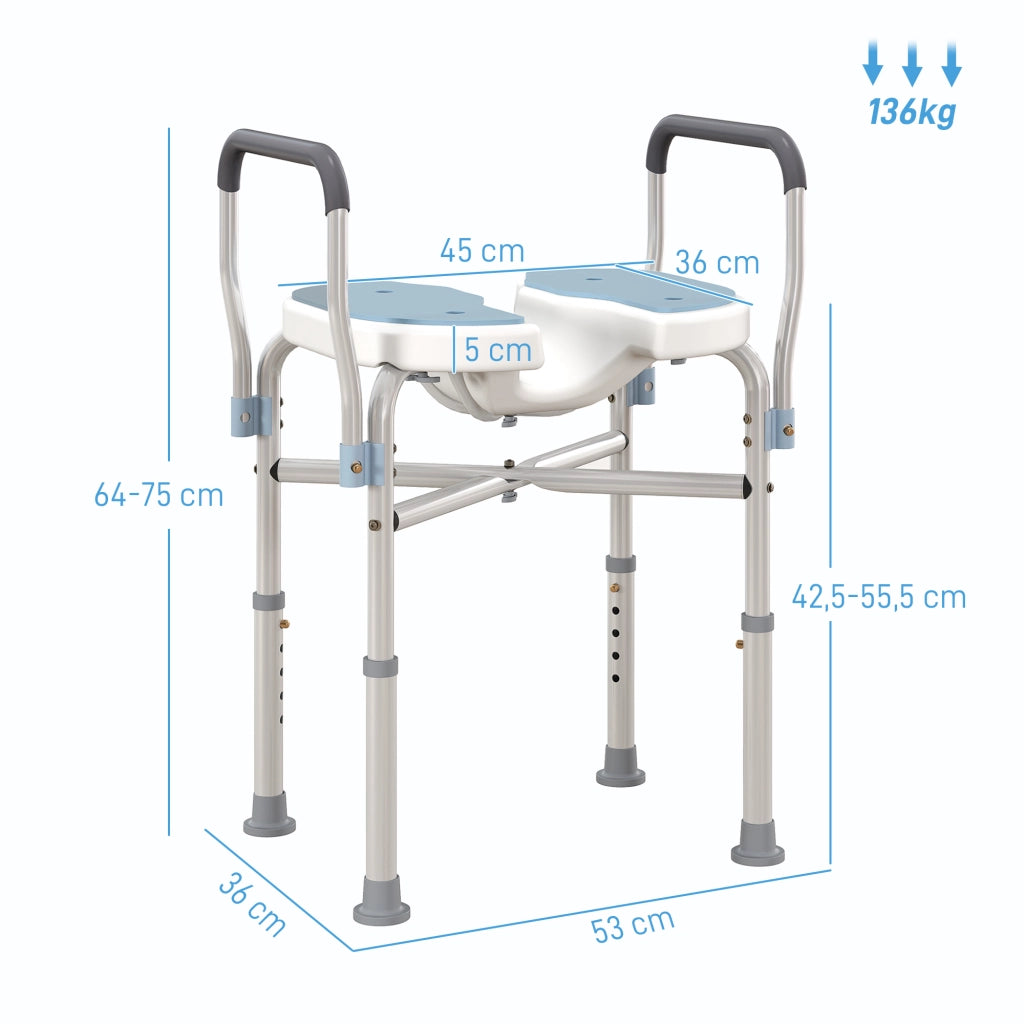 Sedia da doccia con braccioli ¨C Minimal ¨C blu chiaro 53x36x64-75 cm