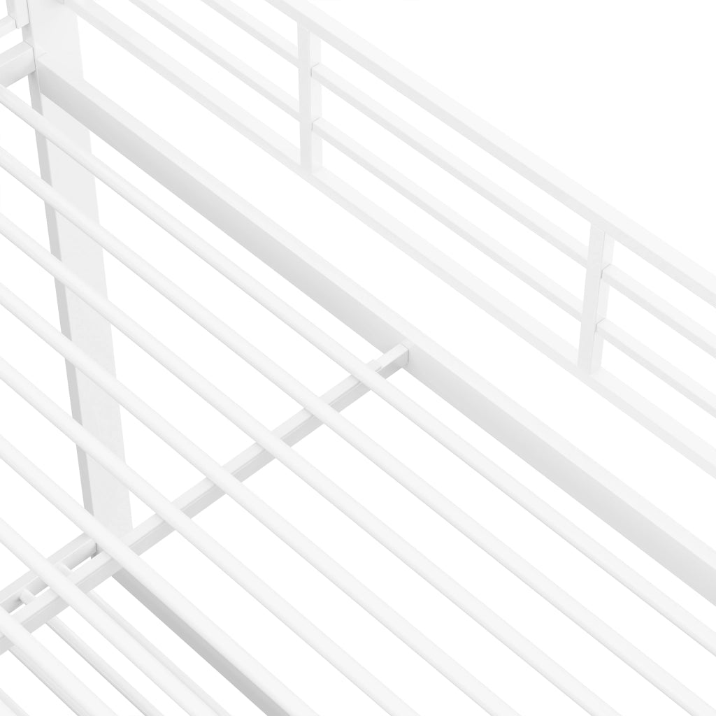 Letto a castello 140 × 200 cm con scala in legno bianco in MDF e metallo, struttura stabile e silenziosa