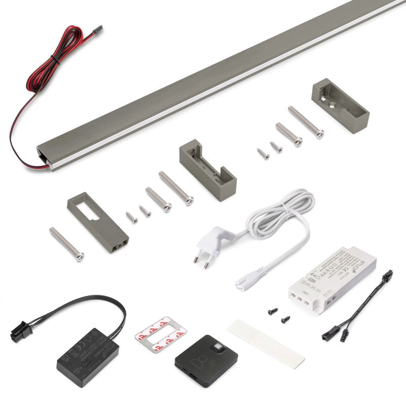 Kit barra per armadio Luxe, striscia LED 4,5x8 Neonlynx V, sensore di movimento RF Smart e convertitore Smart (24V DC)..