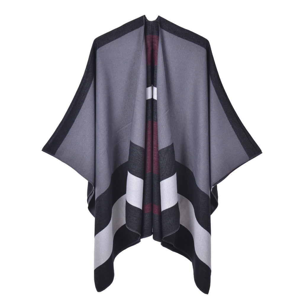 Nuovo scialle/scialle double-face, elegante mantello a righe per donna