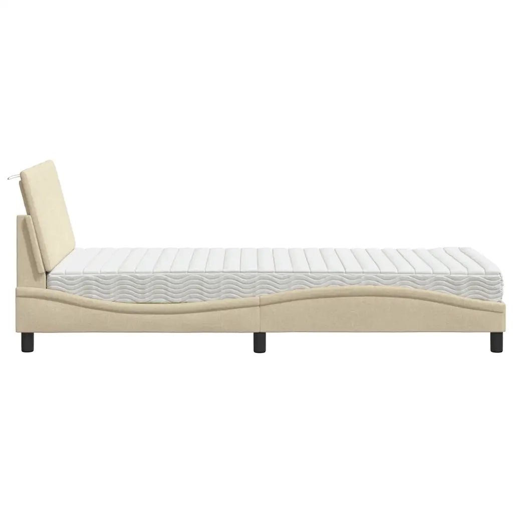 Letto con Materasso Hanko Crema 90x200 cm in Tessuto