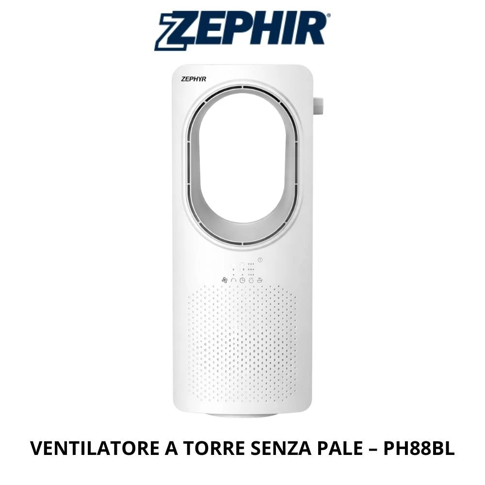 Zephir ventilatore a torre senza pale ph88bl design moderno bianco