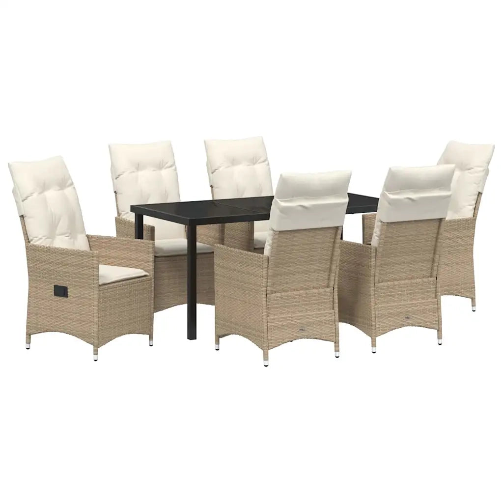 Set da Pranzo per Giardino con cuscino 7 pcs Beige polyrattan